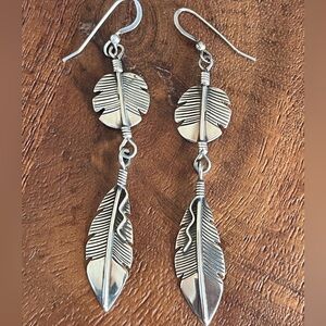 Signed JM Sterling dangle feather earrings